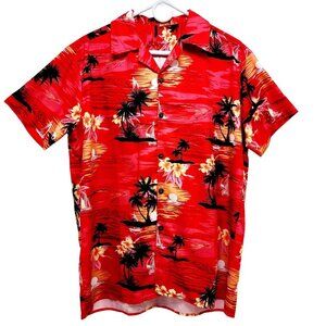 Mens Red Hawaiian Short Sleeve Button-Up Shirt With Tropical Print Size M
